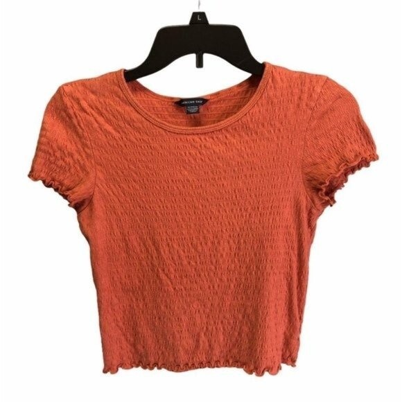 American Eagle Orange Ruched Crop Top Tee - Picture 1 of 5